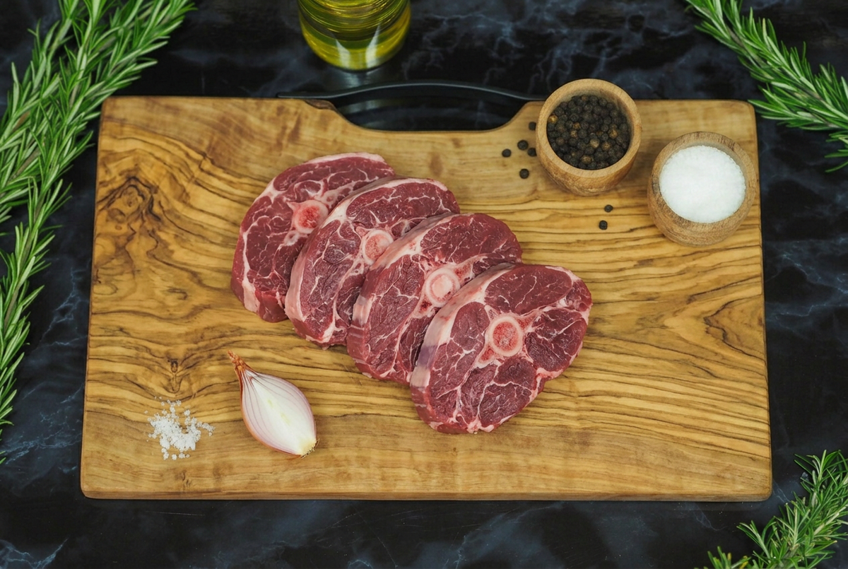 Collier d'agneau frais sur planche en bois