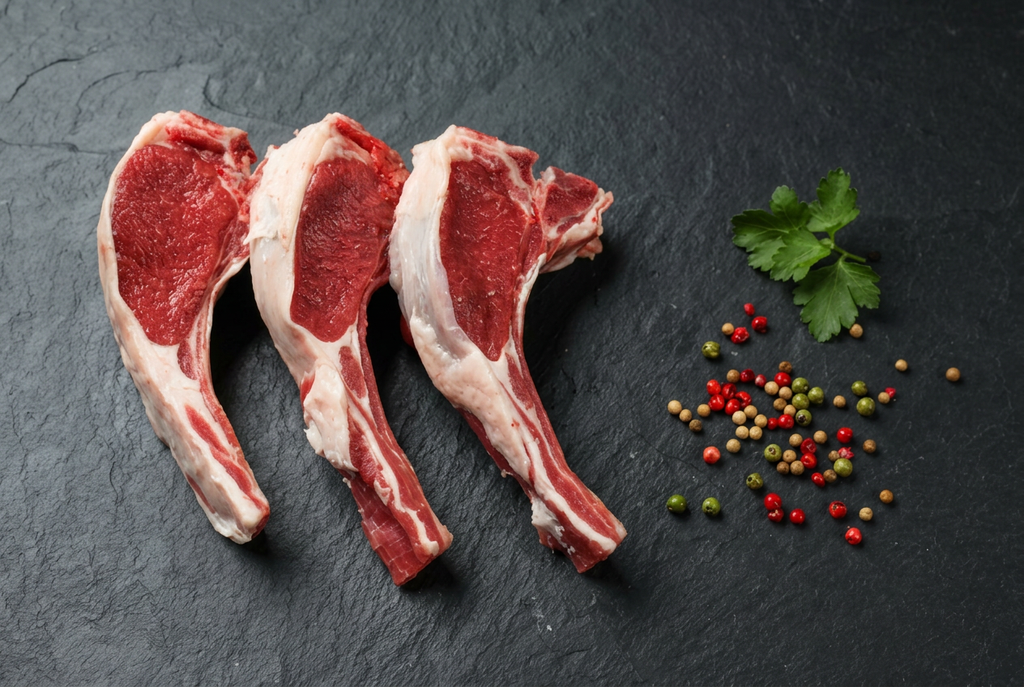 Côtelettes d'agneau fraîches sur ardoise