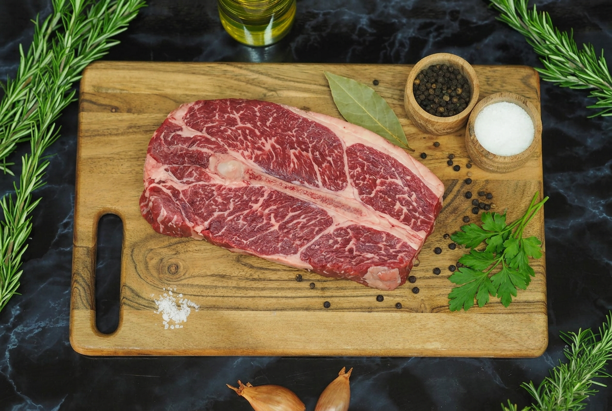 Paleron de bœuf sur planche en bois